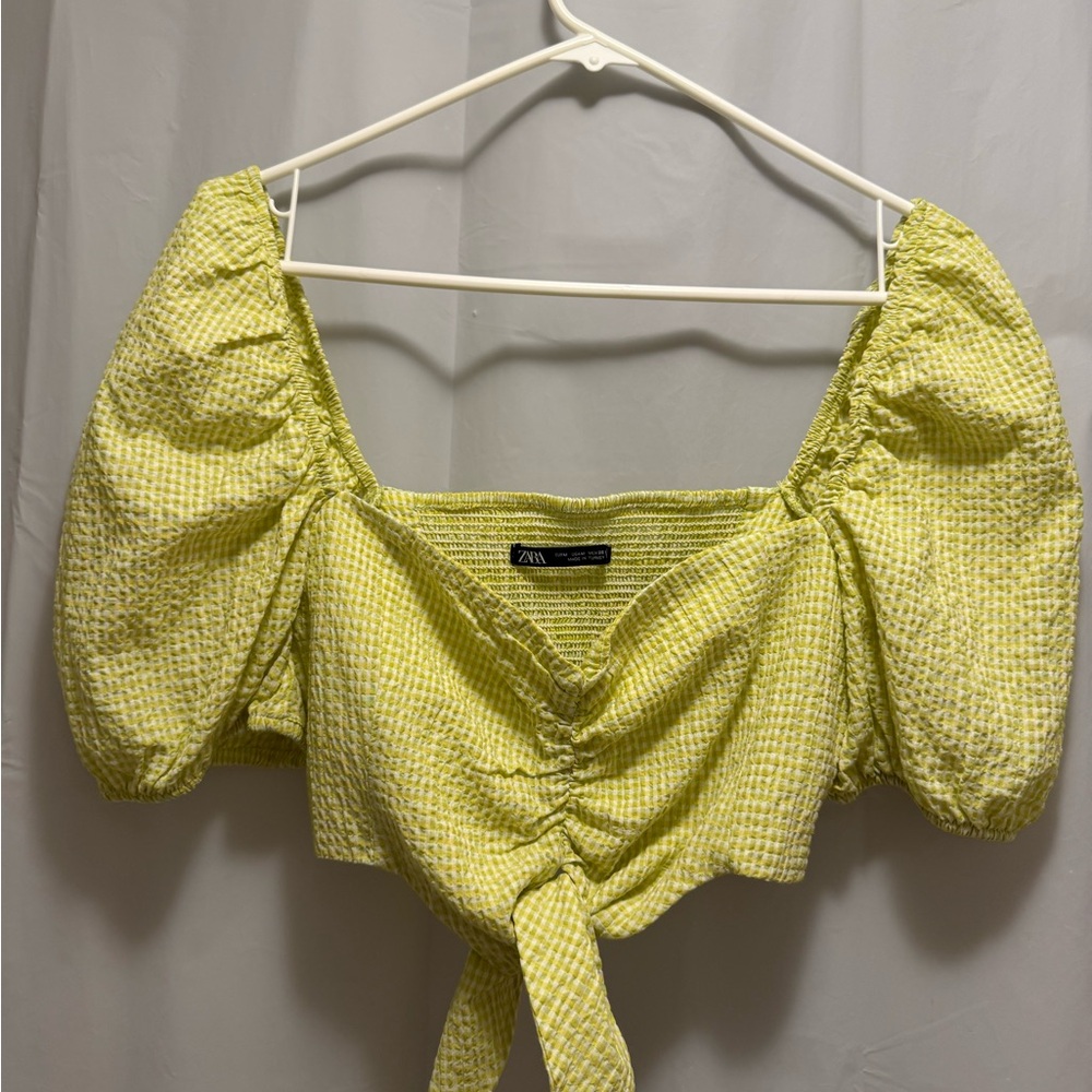 Zara Lemon Puff Sleeve Blouse